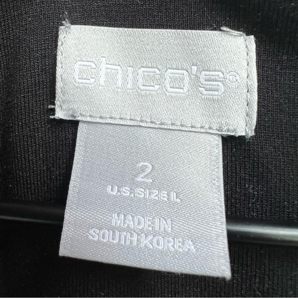 Chicos Womens Top V-neck 3/4 Sleeve Paisley Large Yellow Black Rayon Stretch - Picture 9 of 9